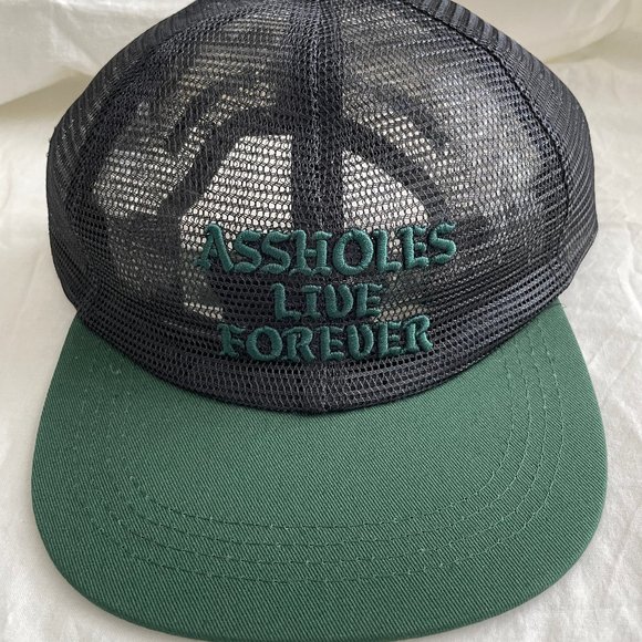 Assholes Lives Forever Embroidered Snapback Hat | Black Mesh, Green Brim | NWOT - Picture 1 of 4